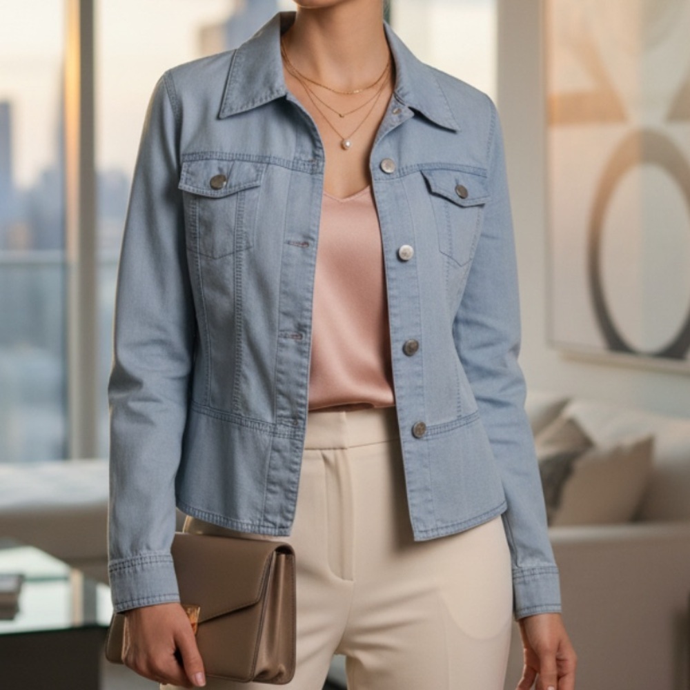 Soft Chambray Button Shirt Jacket - Picture 2 of 8